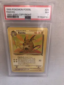 PSA 7 WOTC 1999 Fossil Unlimited Raichu 29/62 1999-2000 Copyright Error Card NM - Image 1