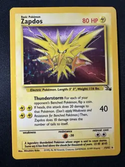 Pokemon Vintage Holo Zapdos 15/62 Fossil Corrected Unlimited Wotc 1999 MP B - Image 1