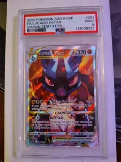2023 Pokemon SWSH BSP FA/Lucario VSTAR Crown Zenith ETB #291 PSA 9 MINT - Image 1