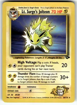 Lt. Surge's Jolteon 28/132 Rare Gym Challenge Pokemon Unlimited Lightly Played - Image 1