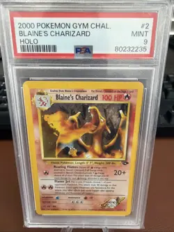 2000 Pokemon Gym Challenge Blaine's Charizard Holo #2 PSA 9 Mint Vintage - Image 1
