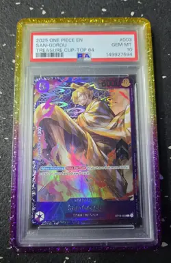 2025 ONE PIECE TREASURE CUP TOP 64 PROMO PRIZE #003 SAN-GOROU SANJI PSA 10 - Image 1