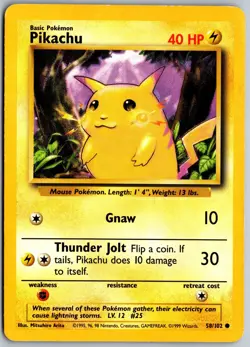 Pikachu 58/102 Common Base Set Unlimited Pokemon MP - Image 1