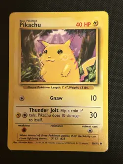 Pokemon TCG Pikachu Base Set 58/102 Regular Unlimited Common Near Mint/ Clean - Image 3