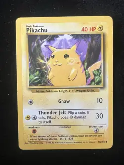 Pokemon TCG Base Set Pikachu Card 58/102 Unlimited Common HP - Image 1