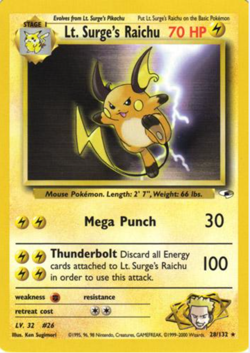Lt. Surge's Raichu 028/132 Gym Heroes Regular Rare Vintage Pokemon Card - Image 1