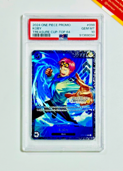 One Piece PSA 10 Koby #098 Top 64 Prize Treasure Cup 2024 Promo English - Image 1