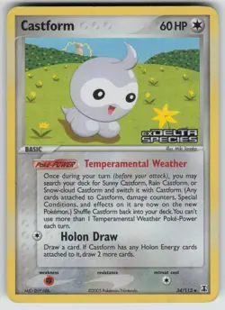 Castform 34/113 Uncommon Delta Species Pokemon Reverse Holo Moderately Played - Image 1