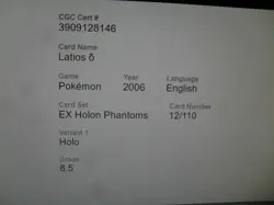 CGC Graded 8.5 Latios Ex Holon Phantoms 12/110 Holo Rare Pokemon Card - Image 4