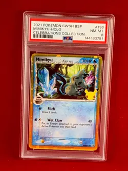 2021 Pokemon SWSH Celebrations MIMIKYU Holo Card 136 PSA 8 Black Star Promo - Image 1