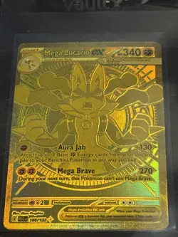 Pokemon Mega Lucario EX TCG Gold Holo Rare Card 188/132 NM PACK FRESH - Image 1