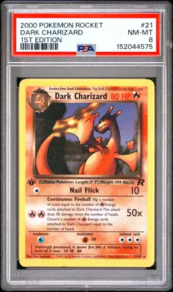 2000 POKEMON ROCKET 1ST EDITION #21 DARK CHARIZARD PSA 8 - Image 1