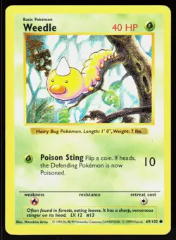 Weedle 69/102 Common Base Set Shadowless Pokemon Unlimited MP 01-01-69 - Image 1