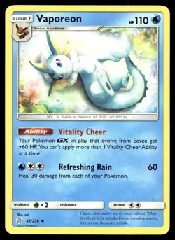 POKEMON VAPOREON COSMIC ECLIPSE 42/236 UC NM/M - Image 1
