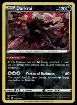 POKEMON DARKRAI DARKNESS ABLAZE 105/189 REVERSE HOLO R NM/M - Image 1