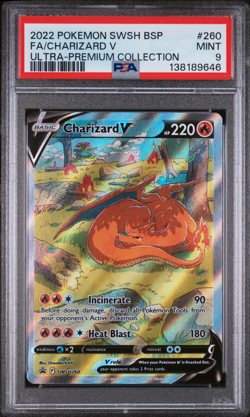 PSA 9 2022 POKEMON SWSH BLACK STAR PROMO #260 FA/CHARIZARD V ULTRA-PREMIUM - Image 1