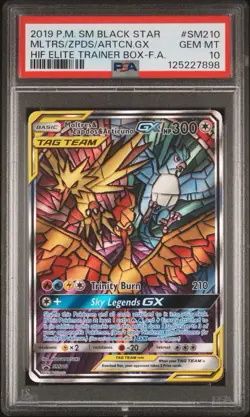 2019 Pokemon Hidden Fates ETB Promo Moltres & Zapdos & Articuno GX SM210 PSA 10 - Image 2