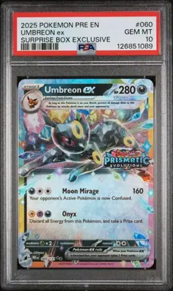 UMBREON ex - 2025 Pokemon Presmatic Evolution Surprise Box Exclusive #60 PSA 10 - Image 1
