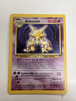 HOLO Alakazam Pokemon Card BASE SET VINTAGE,-1/102-LP CONDITION-STAGE 2~80HP🔥🔥 - Image 1