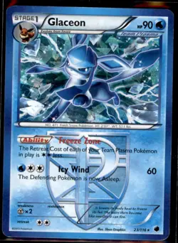 Pokemon TCG Glaceon Card 23/116 Plasma Freeze Cracked Ice Holo Deck Rare - Image 1