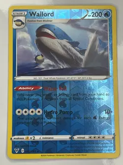 Pokemon TCG Wailord Vivid Voltage 032/185 Reverse Holo Rare English 2020 NM - Image 1