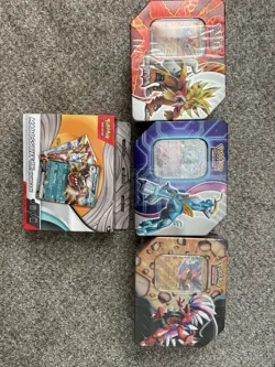 Pokemon TCG Lot of 3 Collector Tins Koraidon Miraidon Entei + Mabosstiff - Image 1