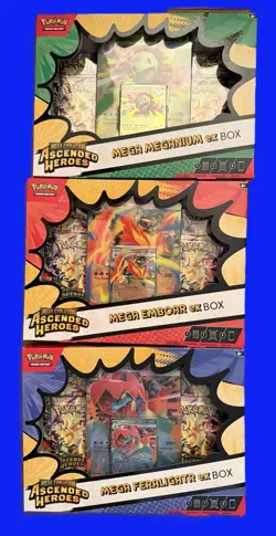 Pokemon TCG Ascended Heroes Mega ex Set of 3 NEW Meganium Emboar Feraligatr - Image 1