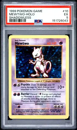 1999 Pokemon Shadowless 10 Mewtwo Holo PSA 5 151726043 - Image 1