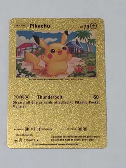 Pokemon TCG Pikachu Gold Metal Foil 075/074 Nintendo 60/70 Thunderbolt Card - Image 1