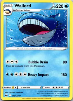 Wailord 032/159 Rare Crown Zenith Pokemon Near Mint - Image 1