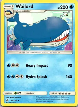 Wailord 46/236 Rare Cosmic Eclipse Pokemon Lightly Played - Image 1