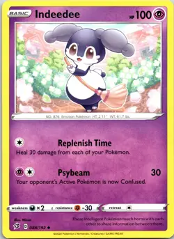 Pokemon Indeedee Rebel Clash 088/192 Regular TCG Card Uncommon 2020 - Image 1