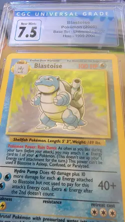 Pokemon Card Blastoise Base Set Rare Holo CGC 7.5 WOTC 1999 2/102 Rare TCG - Image 2