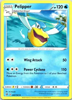Pokemon Pelipper 42/192 Non-Holo Uncommon Card Rebel Clash TCG 2020 - Image 1