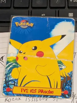 PIKACHU Pokemon 1999 Topps #TV2 Blue Logo TV Animation Edition Damaged - Image 1
