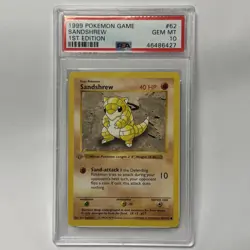 Pokemon PSA 10 GEM MINT Sandshrew 1st Edition Base Set Shadowless 1999 Card #62 - Image 1