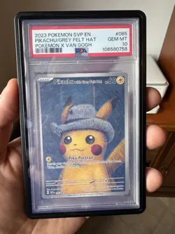 2023 Pokemon Pikachu Van Gogh Grey Felt Hat Promo SVP EN #085 PSA 10 GEM MINT - Image 1