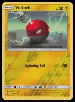 Voltorb 21/68 Common Hidden Fates Pokemon Reverse Holo Lightly Played - Image 1