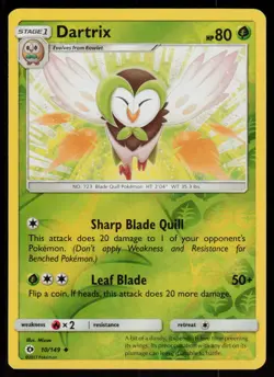 Dartrix 10/149 Uncommon SM Base Set Pokemon Reverse Holo Lightly Played - Image 1