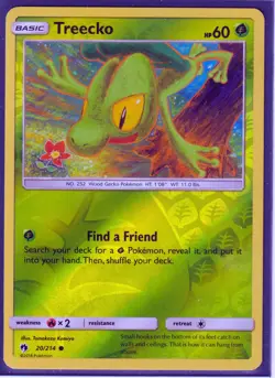 2018 POKEMON TREECKO 20/214- LOST THUNDER - REVERSE HOLO- NM/LP- Excellent - Image 1