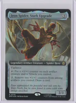 IRON SPIDER, STARK UPGRADE MTG Spider-man (Borderless) [FOIL] Rare Card - Image 1