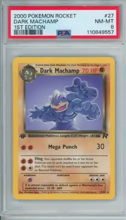 2000 Pokemon Team Rocket Dark Machamp 1st Edition Non Holo PSA 8 Fresh Grade #27 - Image 1