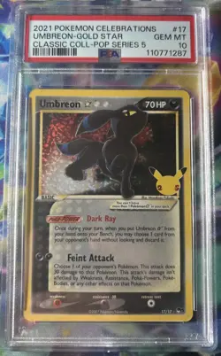 2021 POKEMON CELEBRATIONS CLASSIC COLL #17 UMBREON-GOLD STAR PSA 10 - Image 1