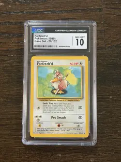 CGC 10 Pokemon TCG 1999 Base Set Farfetch'd 027/102 Uncommon Regular - Image 1
