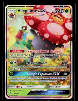 Pokemon TCG Vileplume GX Full Art Ultra Rare Holo SM Cosmic Eclipse 4/236 LP - Image 1