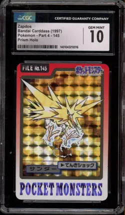 Pokemon Bandai Carddass Zapdos Prism #145 CGC 10 Gem Mint - Image 1