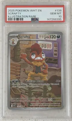 2025 POKEMON WHT EN-WHITE FLARE ILLUSTRATION RARE #139 SCRAFTY PSA 10 POP 41 !!! - Image 1