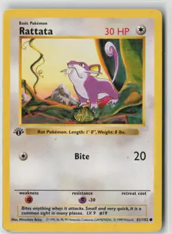 Rattata 61/102 Common Base Set Shadowless Pokemon Unlimited Moderately Played - Image 1