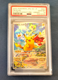 2022 POKEMON JAPANESE SV PROMO #001 PIKACHU SCARLET/VIOLET PRE-ORDER PSA 10 - Image 1