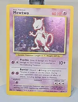 Mewtwo 10/102 - Base Set Unlimited Holo Rare Pokemon MP - Image 1